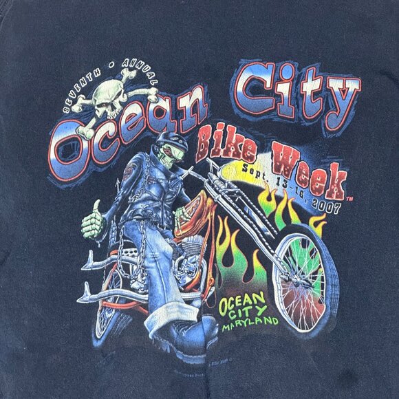 Ocean City Graphic T Shirt Men XL 2007 11th Bike Week Skeleton Biker Punk Y2K - Picture 3 of 12